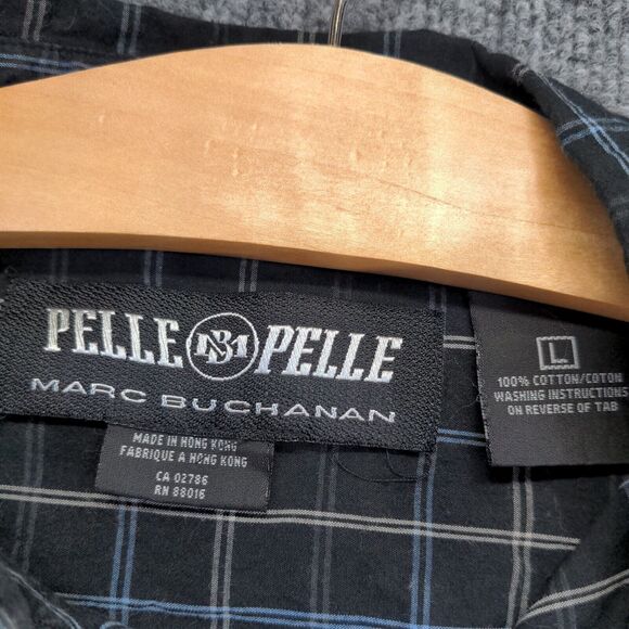 Pelle Pelle Marc Buchanan Men's Button-Up Shirt Black Check Large Long Sleeve - Picture 9 of 12